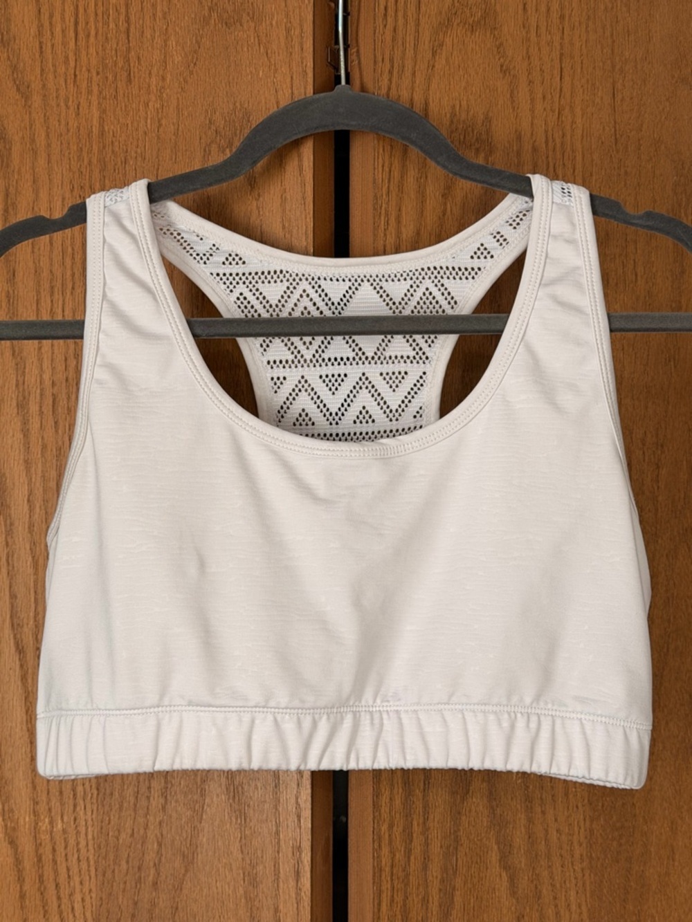ZYIA White Racerback Sports Bra with Geometric Mesh Back